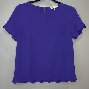 Monteau Purple Boxy Short Sleeve Scalloped Hem Blouse
